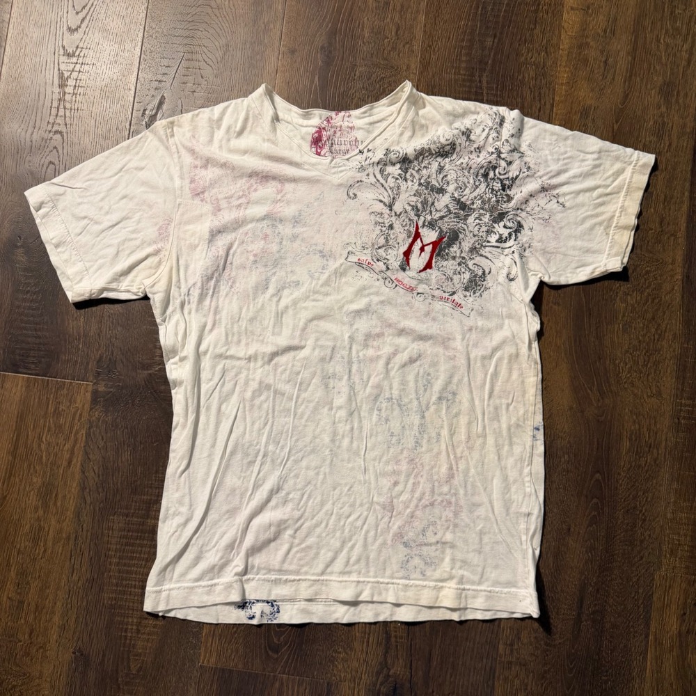Monarchy Shirt Mens Large White Y2K Grunge Double Sided Foil Graphic Tee USA
